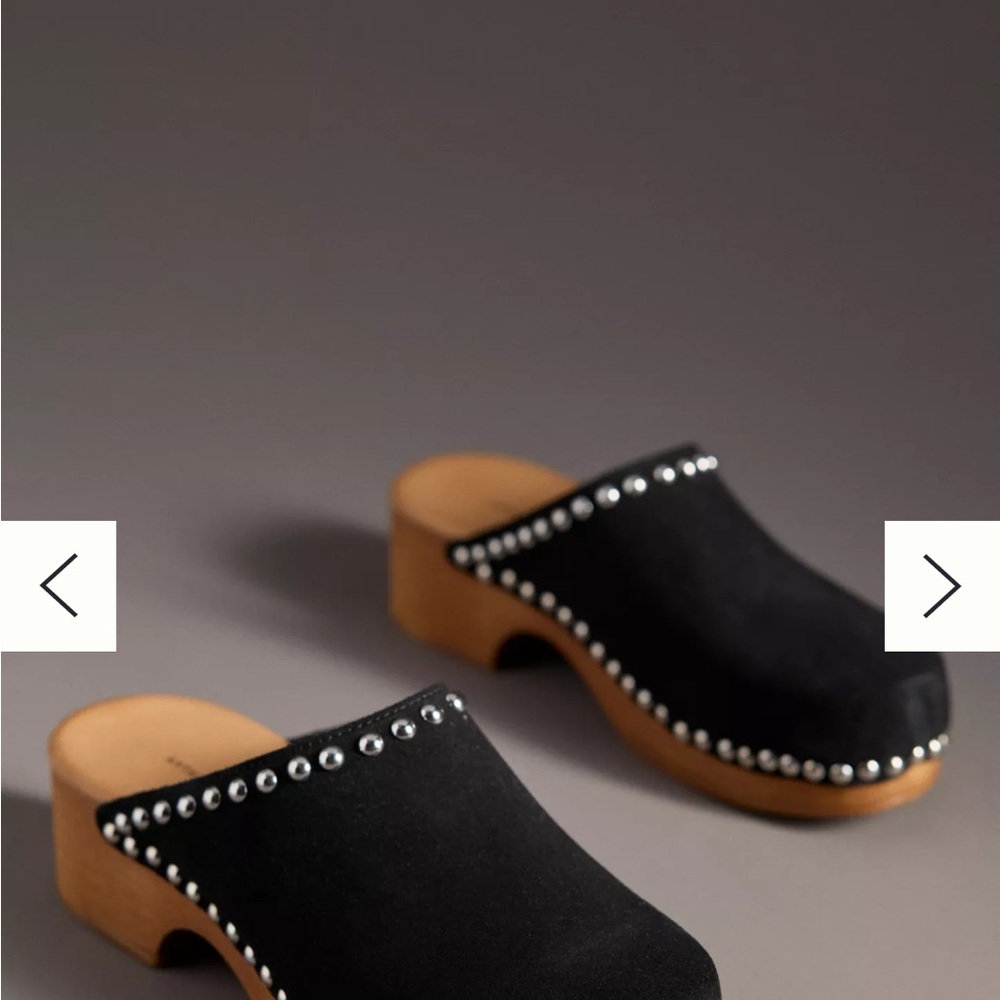 Anthropologie Studded Wood-Bottom Clogs